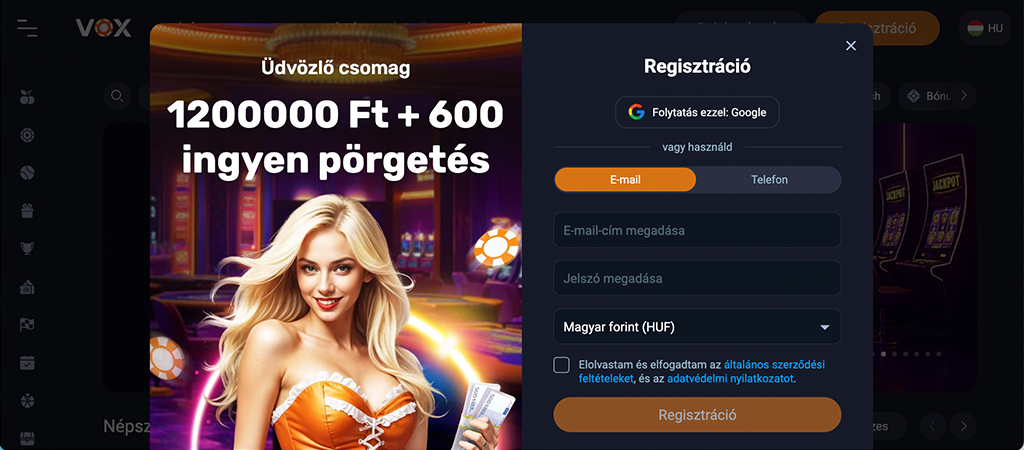 Regisztráció mindössze 5 lépésben, online casino