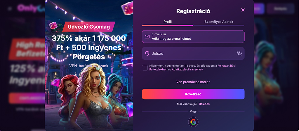 regisztrálj, OnlyWin kaszinó, online kaszinók